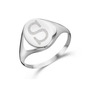Siegelring Oval One Initial aus Sterling Silber