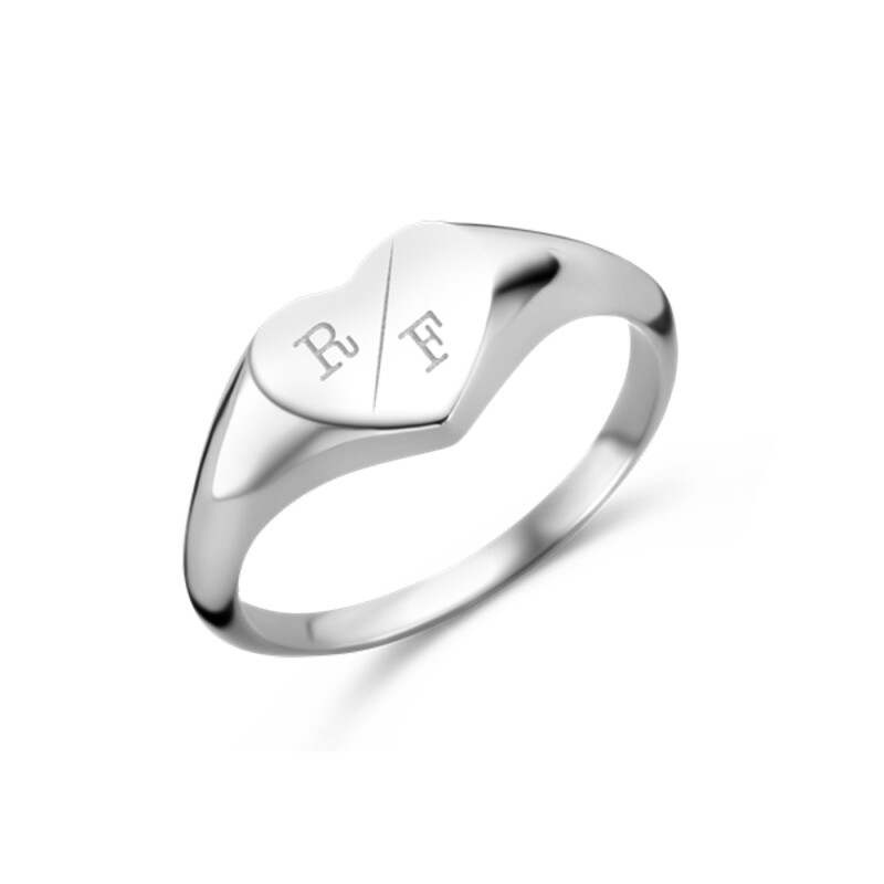 Siegelring Heart Straight Initial aus Sterling Silber